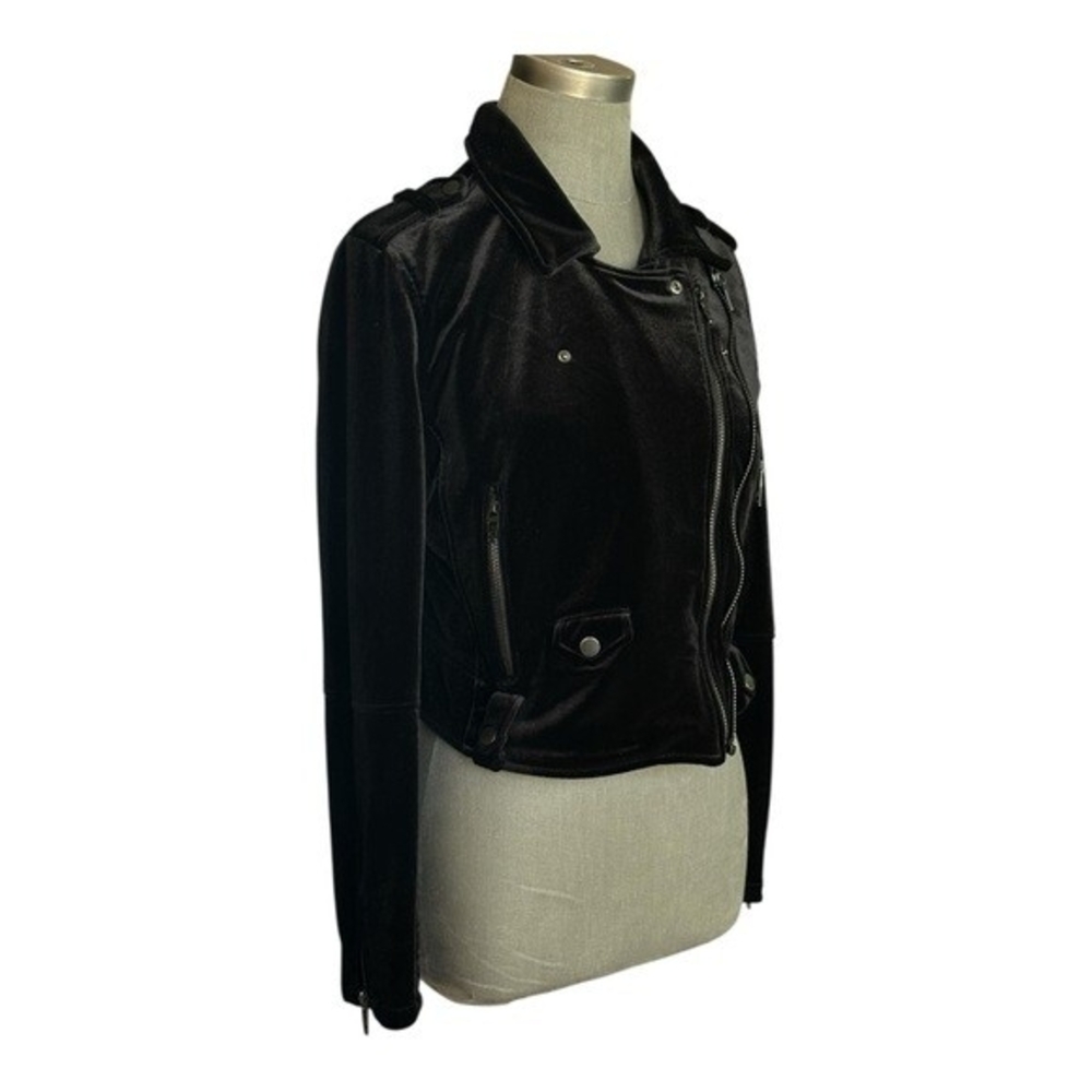 BlankNYC Anthropologie Black Velvet Moto Jacket M Zip Front Biker Crushed - Picture 7 of 11